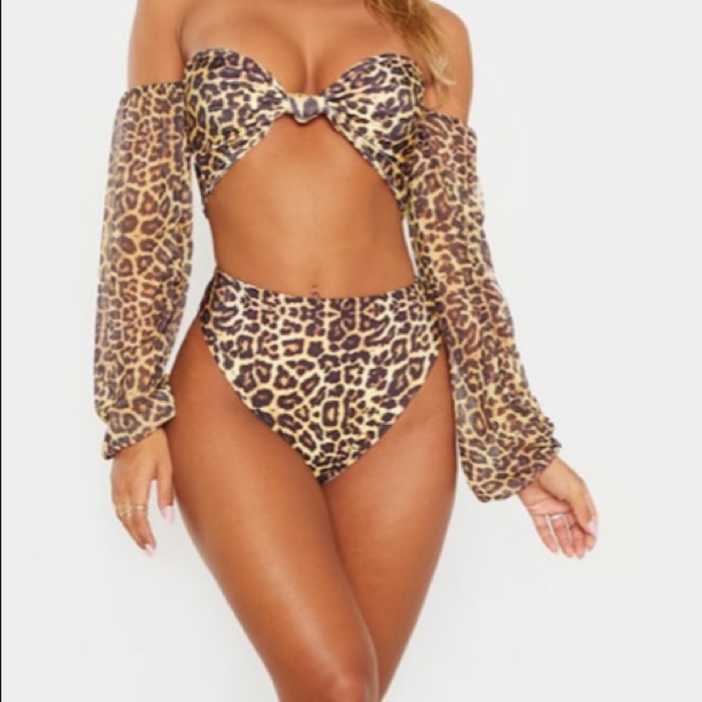 Leopard Top/High Waisted High Leg Bikini Set